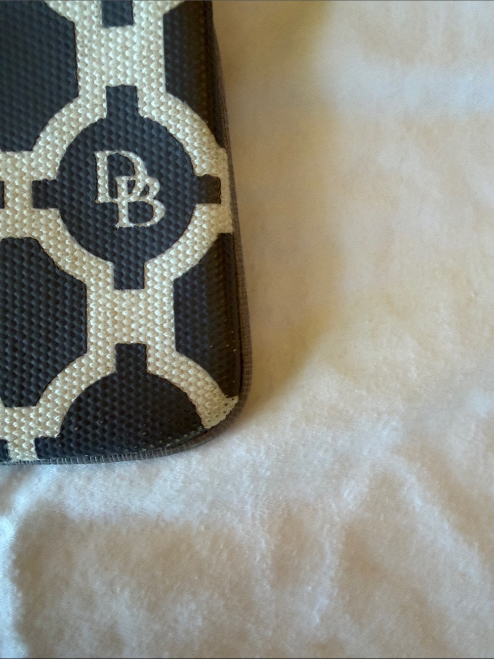 Dooney & Bourke Gray and Cream Logo Wristlet Key Pouch with Gold Hardware - Picture 7 of 12